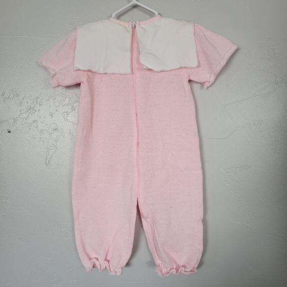 Friemanit Vintage Baby Girl 9 Months Light Pink Knit Outfit Square Collar Bear - Picture 6 of 8